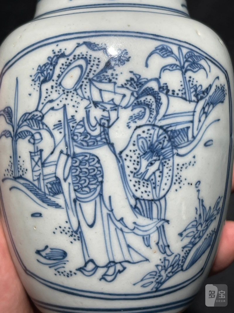 明晚期 青花铁线描高官厚禄纹小罐 - 图8